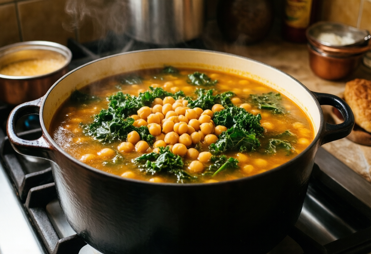 Sopa de grão com couve portuguesa