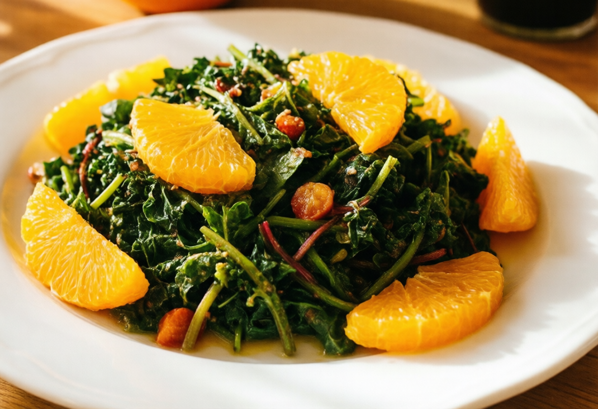 Salada morna de grelos e laranja